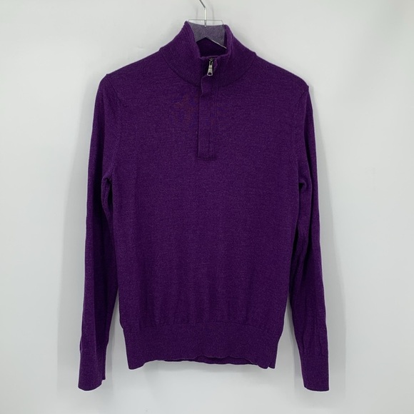 Banana Republic Merino wool quarter zip sweater heather purple mockneck women M - Picture 1 of 5